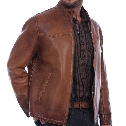 Men's Zip Front Leather Jacket - Scully