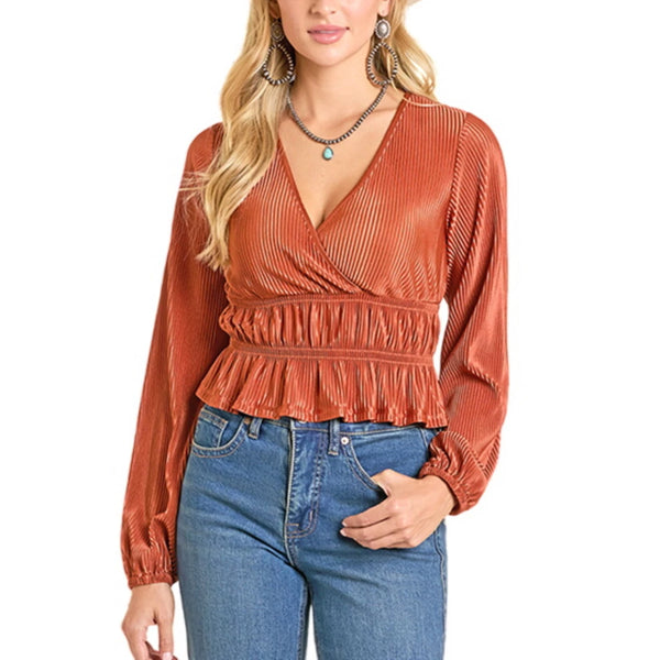 Women's Plisse V-Neck Shirt - Rock & Roll Denim