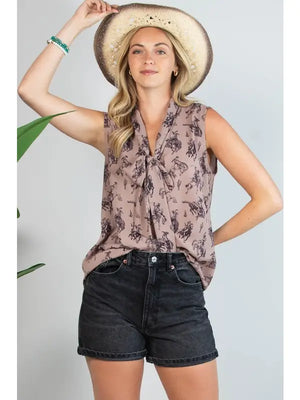 Bucking Horses Sleeveless Blouse - Avery