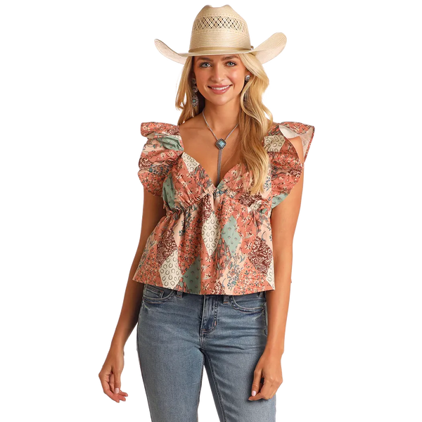 Women's Patchwork Flutter Tank - Rock & Roll Denim
