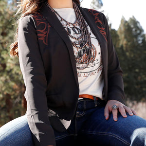 Women's Brown with Orange Embroidery Jacket- Cruel Girl