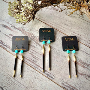 Porcupine Quill Turquoise and Brass Earrings - ASTALI