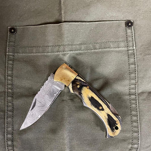 Grey Damascus Fold with Sheath - Rill Simple Tools