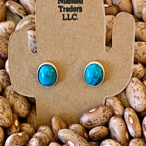 Navajo Turquoise Sterling Silver Studs Earrings - Nizhoni Traders LLC