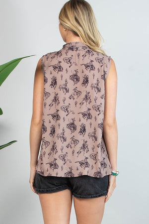 Bucking Horses Sleeveless Blouse - Avery