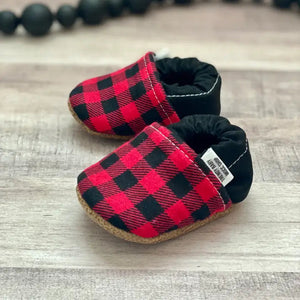 Infant Red Buffalo with Black Heel Cotton Moccasins - Trendy Baby Mocc Shop