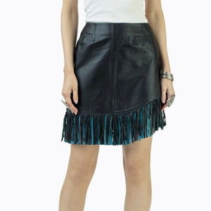 Women's Cha Cha Cha Leather Black Skirt - Double D Ranch
