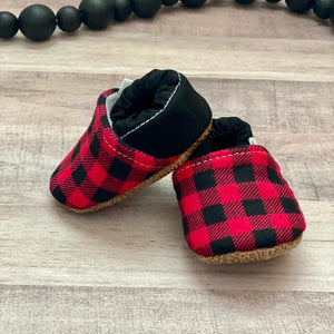 Infant Red Buffalo with Black Heel Cotton Moccasins - Trendy Baby Mocc Shop