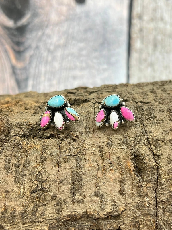 Cotton Candy Turquoise Post Earrings- Nizhoni Traders LLC