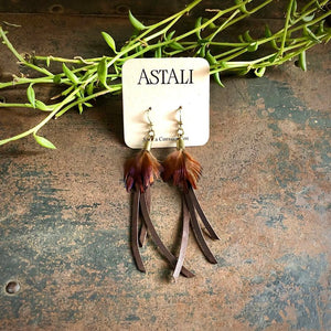 Leather & Pheasant Feather Earrings - ASTALI