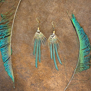 Leather & Pheasant Feather Earrings - ASTALI