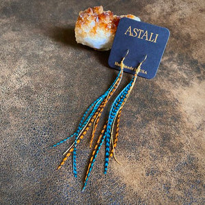 Mini Feather Earrings Burnt Orange & Turquoise - ASTALI