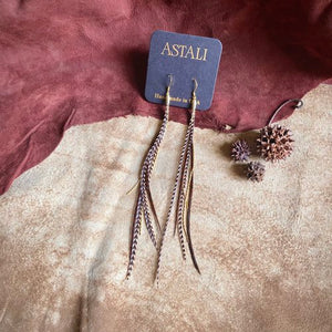Mini Feather Earrings Coral & Chocolate Grizzly - ASTALI