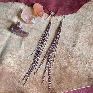 Mini Feather Earrings Coral Grizzly & Silver - ASTALI