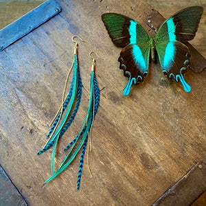Mini Feather Earrings Green & Turquoise Grizzly - ASTALI