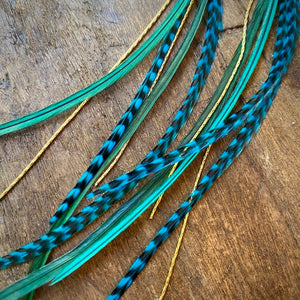 Mini Feather Earrings Green & Turquoise Grizzly - ASTALI