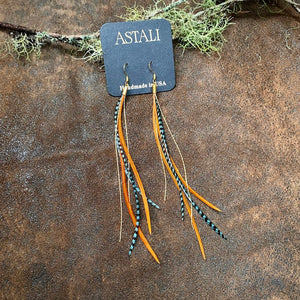 Mini Feather Teal Grizzly & Fawn Earrings - ASTALI