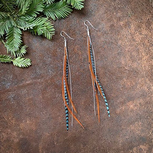 Mini Feather Earrings Teal Grizzly, Fawn & Silver - ASTALI