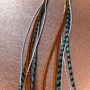 Mini Feather Earrings Teal Grizzly, Fawn & Silver - ASTALI