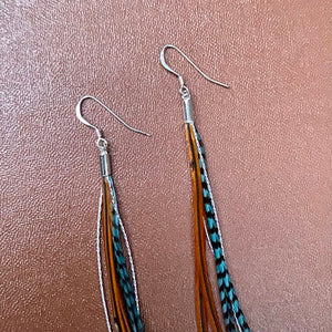 Mini Feather Earrings Teal Grizzly, Fawn & Silver - ASTALI