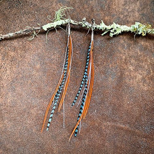 Mini Feather Earrings Teal Grizzly, Fawn & Silver - ASTALI