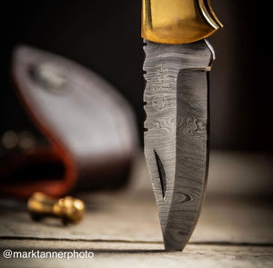 Green Damascus Fold W Sheath - Rill Simple Tools