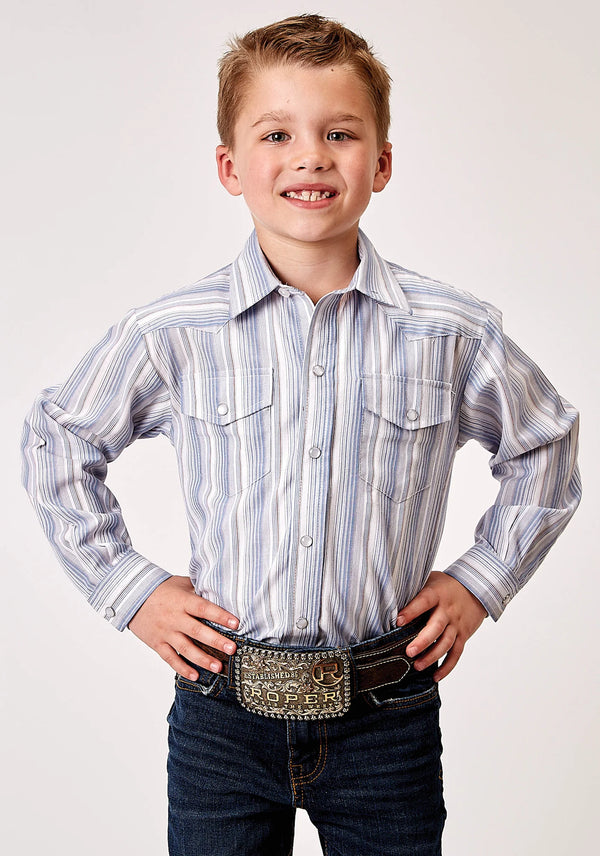 Boy's Blue Striped Western Shirt - Roper