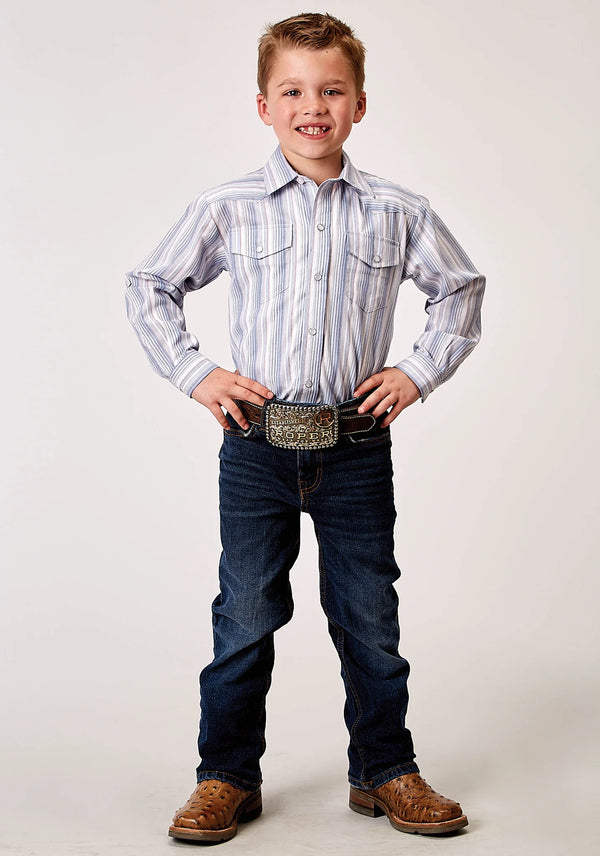 Boy's Blue Striped Western Shirt - Roper