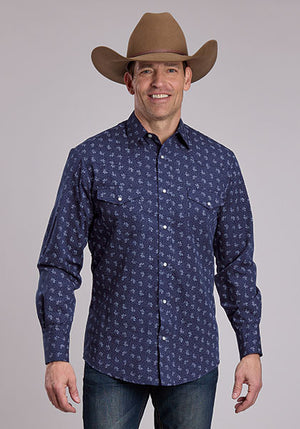 Men's Navy & Grey Floral L/S Shirt - Roper