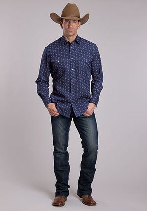 Men's Navy & Grey Floral L/S Shirt - Roper