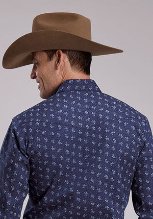 Men's Navy & Grey Floral L/S Shirt - Roper