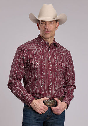 Men's Brick Red Trellis L/S Snap Shirt - Roper