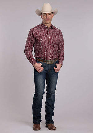 Men's Brick Red Trellis L/S Snap Shirt - Roper