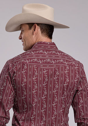 Men's Brick Red Trellis L/S Snap Shirt - Roper