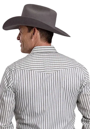 Men's Cream & Grey Stripe L/S Snap Shirt - Roper