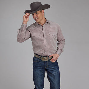 Men's Tone on Tone Dark Red Snap Shirt - Roper