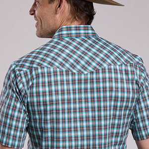 Men's Brown and Turquoise Plaid Shirt - Roper