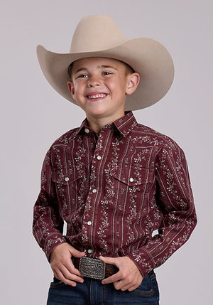 Boy's Long Sleeve Western Style Trellis Shirt - Roper