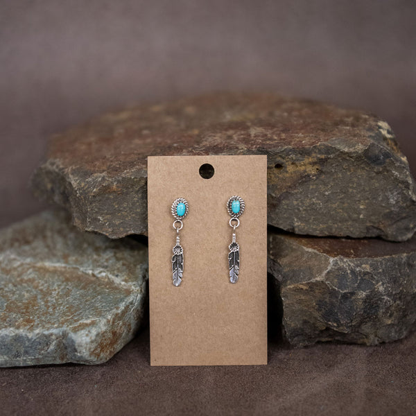 Navajo Turquoise Feather Earrings - Matt 925 Inc.