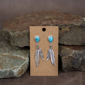 Navajo Turquoise 2 Feather Earrings - Matt 925 Inc.