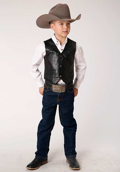 Kids' Lamb Leather Black Vest - Roper