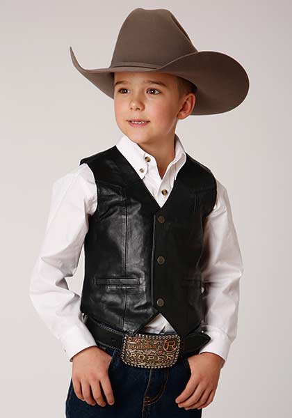 Kids' Lamb Leather Black Vest - Roper