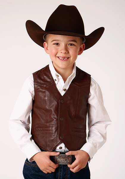 Kid's Dark Brown Lamb Nappa Vest - Roper