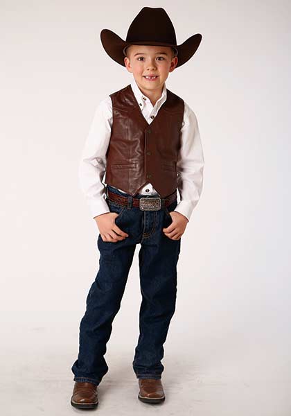 Kid's Dark Brown Lamb Nappa Vest - Roper