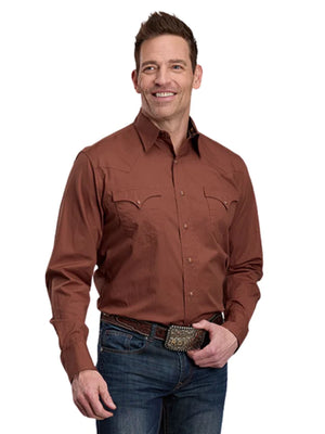 Men's Brown Poplin L/S Snap Shirt - Roper