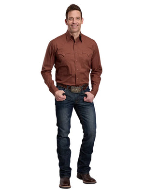 Men's Brown Poplin L/S Snap Shirt - Roper