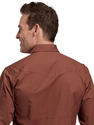Men's Brown Poplin L/S Snap Shirt - Roper