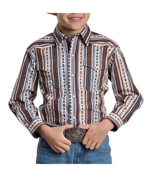 Boy's Aztec Stripe L/S Snap Shirt - Roper