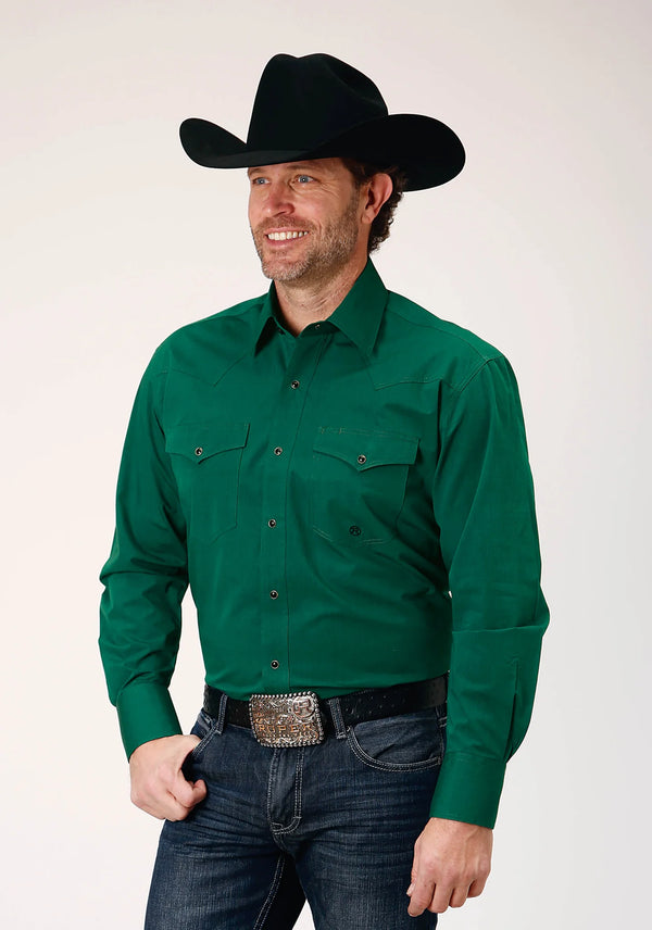 Mens L/S Green Snap Shirt - Roper