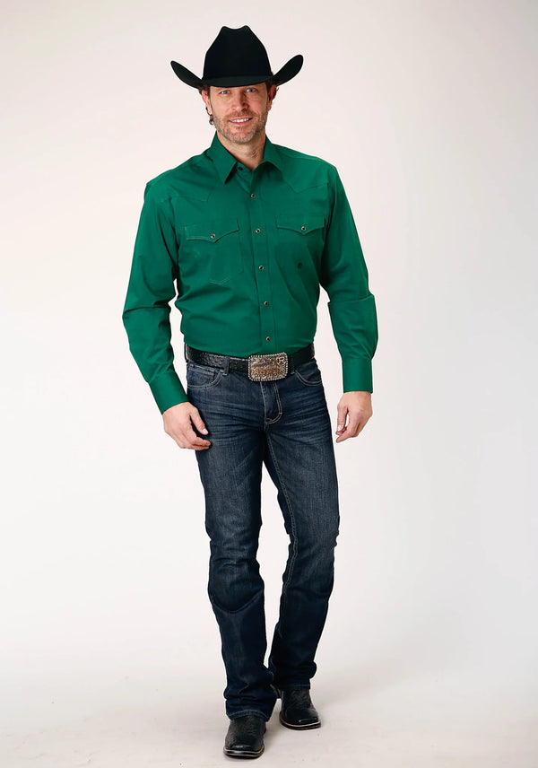 Mens L/S Green Snap Shirt - Roper